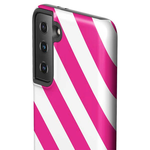 Pink and White Geometric Stripes Galaxy S21 FE Pro Case
