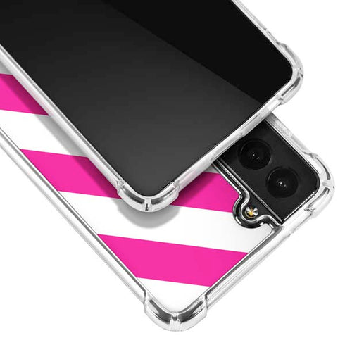 Pink and White Geometric Stripes Galaxy S21 Plus 5G Clear Case