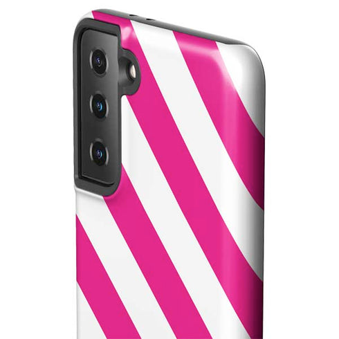 Pink and White Geometric Stripes Galaxy S21 Plus 5G Pro Case