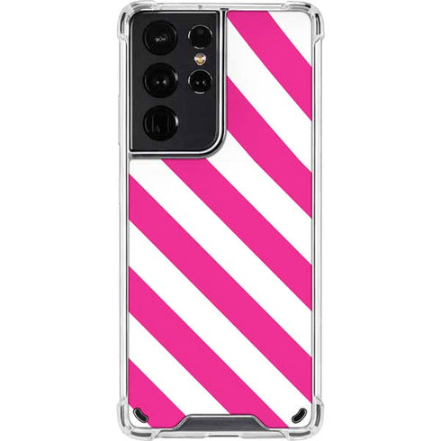 Pink and White Geometric Stripes Galaxy S21 Ultra 5G Clear Case