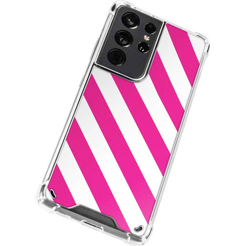 Pink and White Geometric Stripes Galaxy S21 Ultra 5G Clear Case