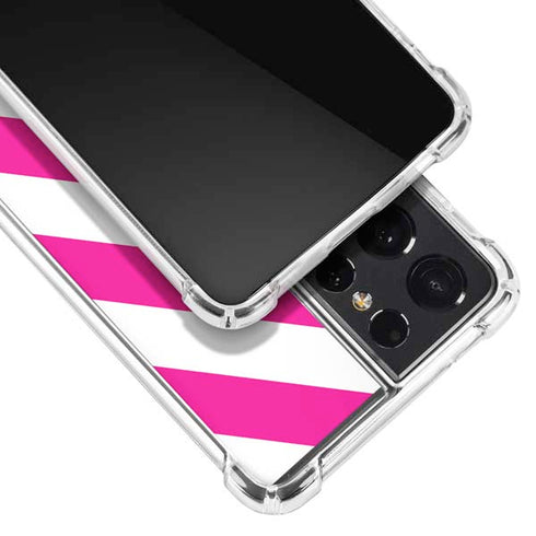 Pink and White Geometric Stripes Galaxy S21 Ultra 5G Clear Case