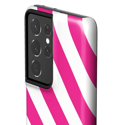 Pink and White Geometric Stripes Galaxy S21 Ultra 5G Pro Case