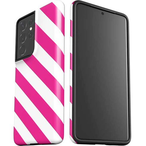 Pink and White Geometric Stripes Galaxy S21 Ultra 5G Pro Case