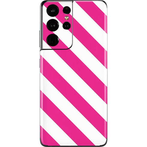 Pink and White Geometric Stripes Galaxy S21 Ultra 5G Skin