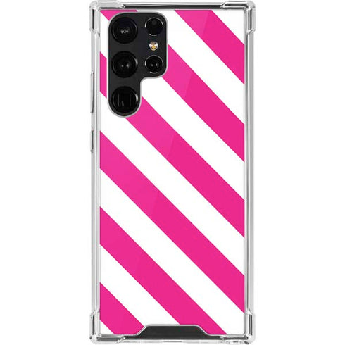 Pink and White Geometric Stripes Galaxy S22 Ultra Clear Case