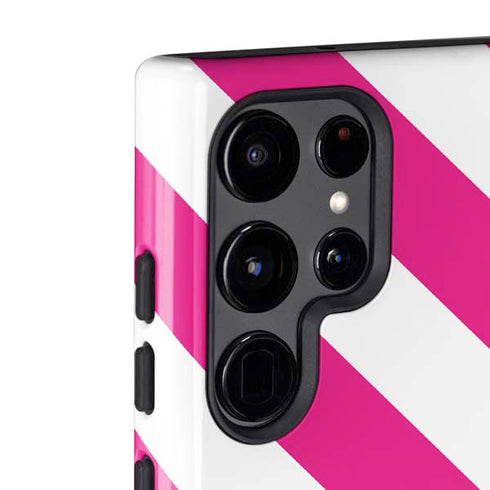 Pink and White Geometric Stripes Galaxy S22 Ultra Pro Case