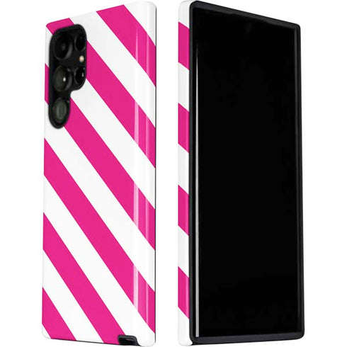 Pink and White Geometric Stripes Galaxy S22 Ultra Pro Case