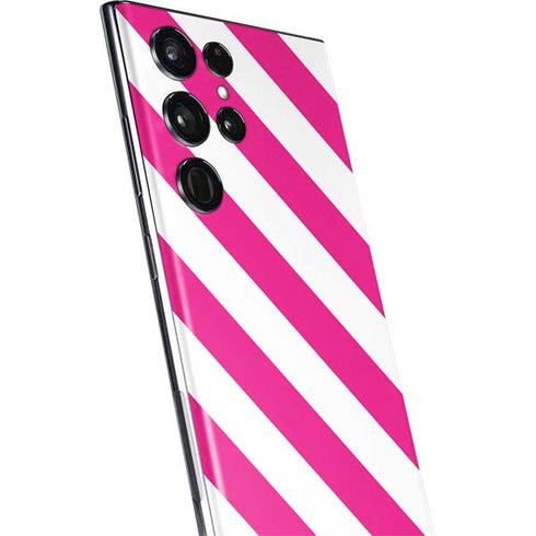 Pink and White Geometric Stripes Galaxy S22 Ultra Skin