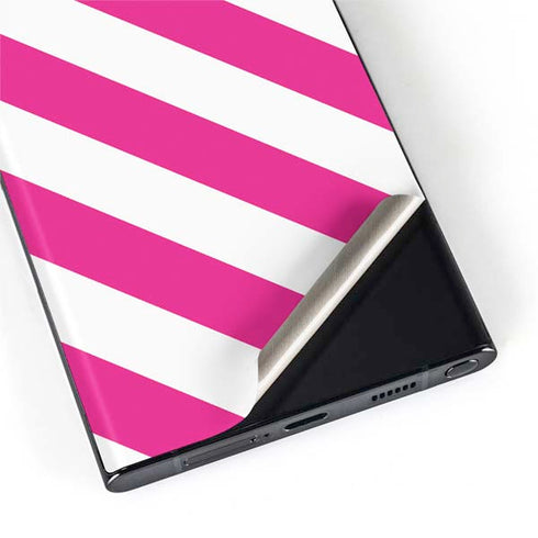 Pink and White Geometric Stripes Galaxy S22 Ultra Skin
