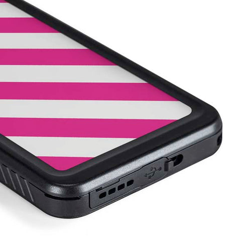 Pink and White Geometric Stripes Galaxy S23 Plus Waterproof Case