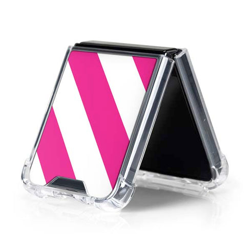 Pink and White Geometric Stripes Galaxy Z Flip5 5G Clear Case