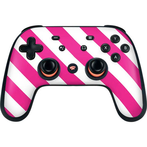 Pink and White Geometric Stripes Google Stadia Controller Skin