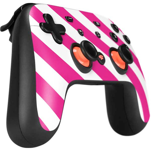 Pink and White Geometric Stripes Google Stadia Controller Skin