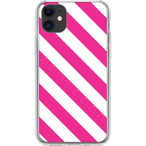 Pink and White Geometric Stripes iPhone 11 Clear Case