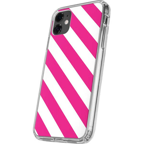 Pink and White Geometric Stripes iPhone 11 Clear Case
