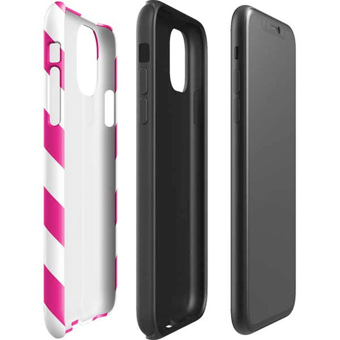 Pink and White Geometric Stripes iPhone 11 Impact Case