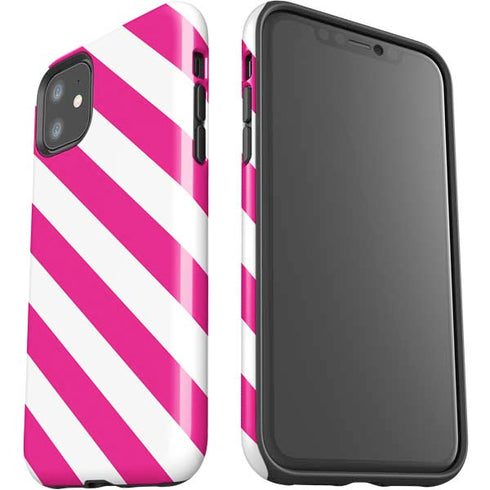 Pink and White Geometric Stripes iPhone 11 Impact Case