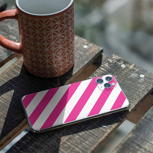 Pink and White Geometric Stripes iPhone 11 Pro Max Skin