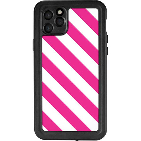 Pink and White Geometric Stripes iPhone 11 Pro Max Waterproof Case