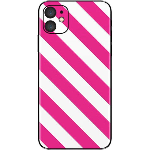 Pink and White Geometric Stripes iPhone 11 Skin