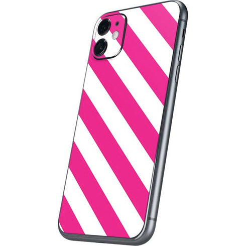 Pink and White Geometric Stripes iPhone 11 Skin