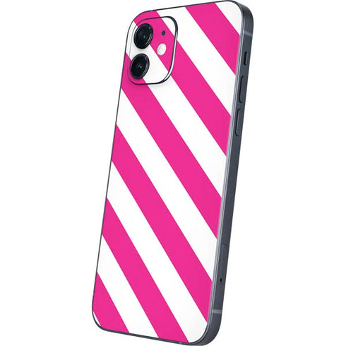 Pink and White Geometric Stripes iPhone 12 Mini Skin