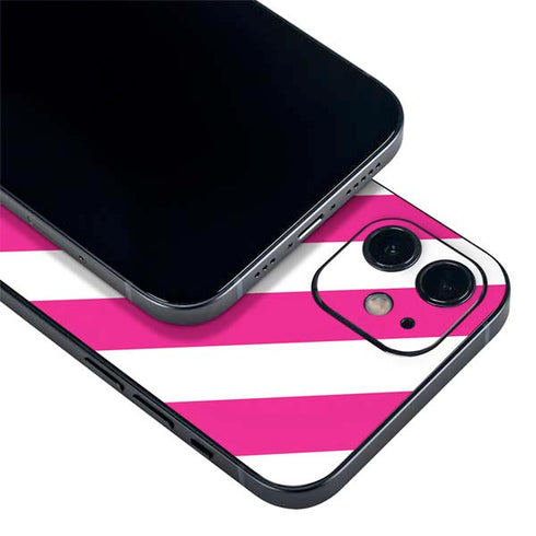 Pink and White Geometric Stripes iPhone 12 Mini Skin