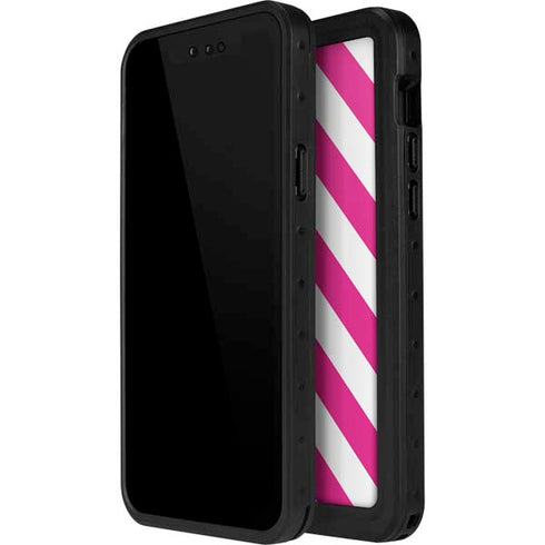 Pink and White Geometric Stripes iPhone 12 Mini Waterproof Case