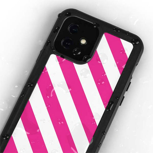 Pink and White Geometric Stripes iPhone 12 Mini Waterproof Case