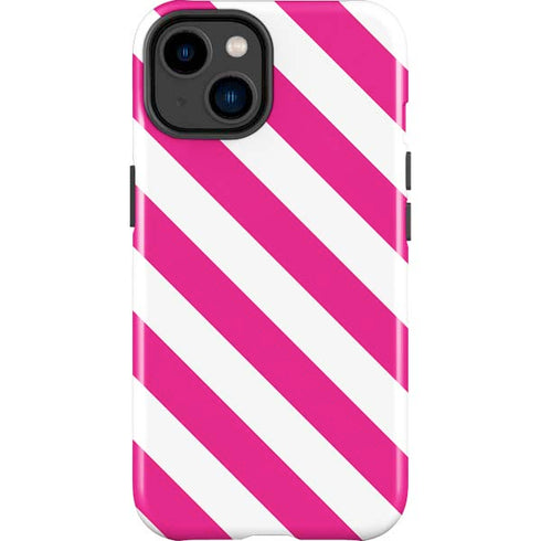 Pink and White Geometric Stripes iPhone 15 Plus Impact Case