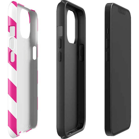 Pink and White Geometric Stripes iPhone 14 Plus Impact Case