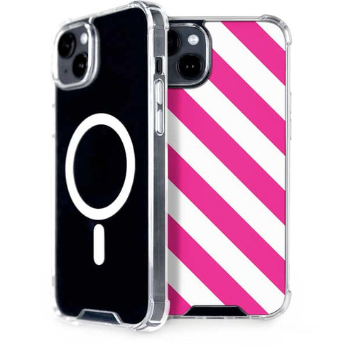 Pink and White Geometric Stripes iPhone 14 Plus MagSafe Case