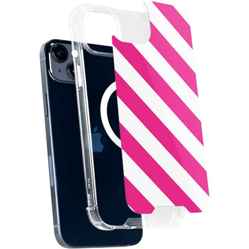 Pink and White Geometric Stripes iPhone 14 Plus MagSafe Case