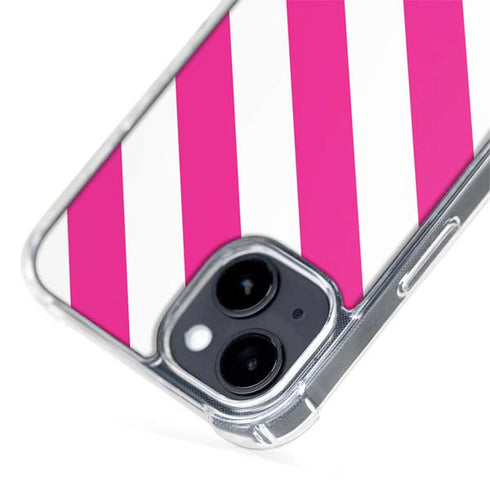 Pink and White Geometric Stripes iPhone 14 Plus MagSafe Case