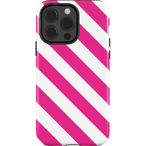 Pink and White Geometric Stripes iPhone 15 Pro Impact Case