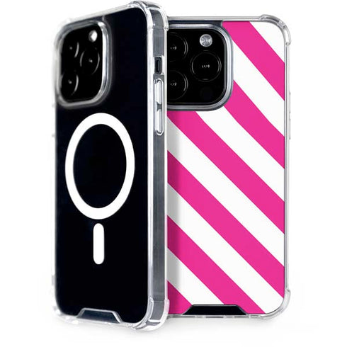 Pink and White Geometric Stripes iPhone 15 Pro MagSafe Case