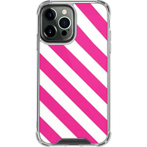 Pink and White Geometric Stripes iPhone 15 Pro Max Clear Case