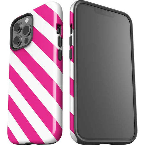 Pink and White Geometric Stripes iPhone 15 Pro Max Impact Case