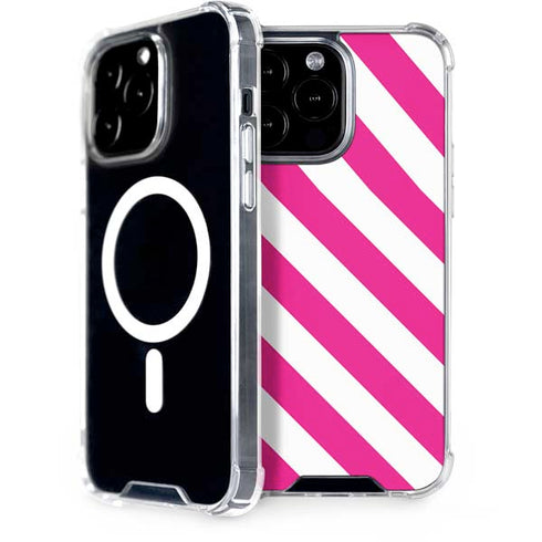 Pink and White Geometric Stripes iPhone 15 Pro Max MagSafe Case