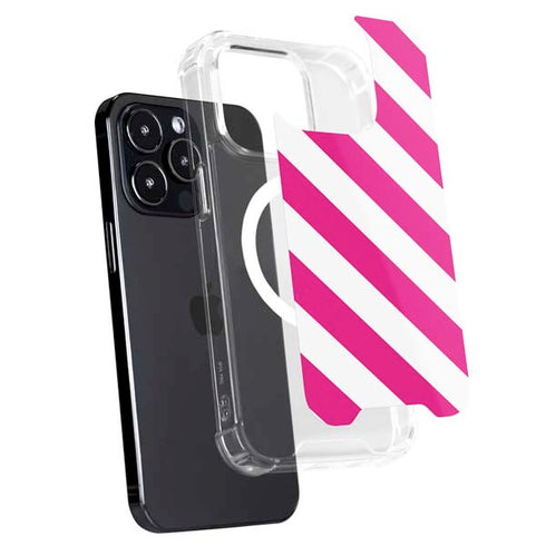Pink and White Geometric Stripes iPhone 15 Pro Max MagSafe Case