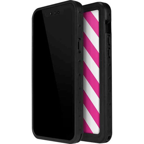 Pink and White Geometric Stripes iPhone 14 Pro Max Waterproof Case