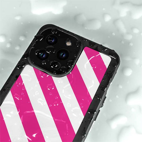 Pink and White Geometric Stripes iPhone 14 Pro Max Waterproof Case