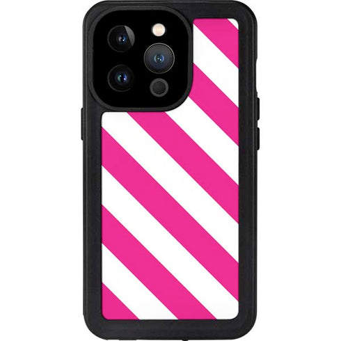 Pink and White Geometric Stripes iPhone 14 Pro Waterproof Case
