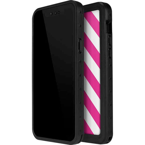 Pink and White Geometric Stripes iPhone 15 Plus Waterproof Case