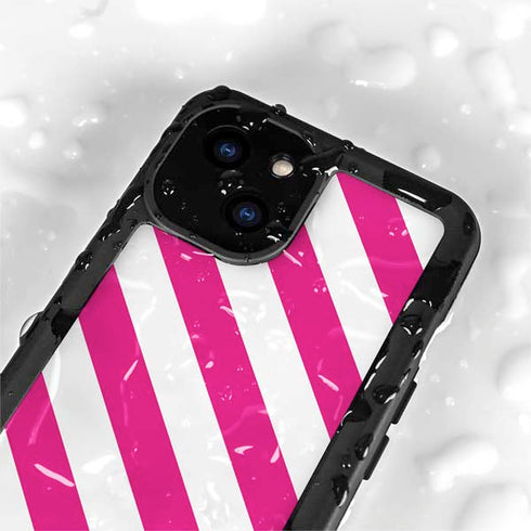 Pink and White Geometric Stripes iPhone 15 Waterproof Case