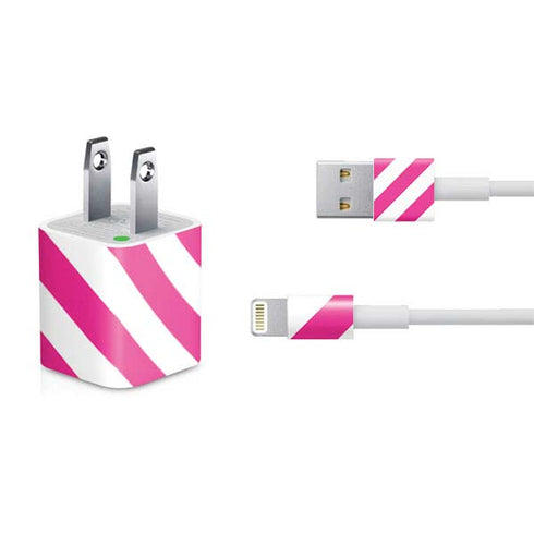 Pink and White Geometric Stripes iPhone Charger (5W USB) Skin