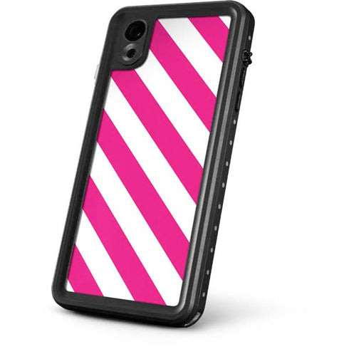 Pink and White Geometric Stripes iPhone XR Waterproof Case