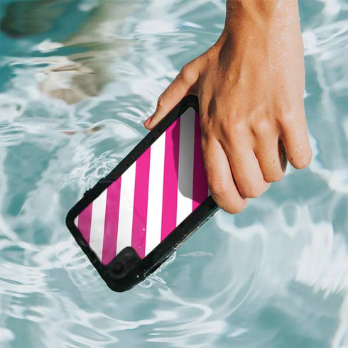 Pink and White Geometric Stripes iPhone XR Waterproof Case