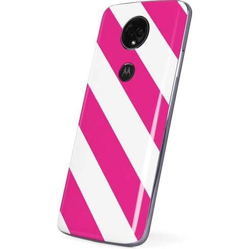 Pink and White Geometric Stripes Moto E5 Plus Skin